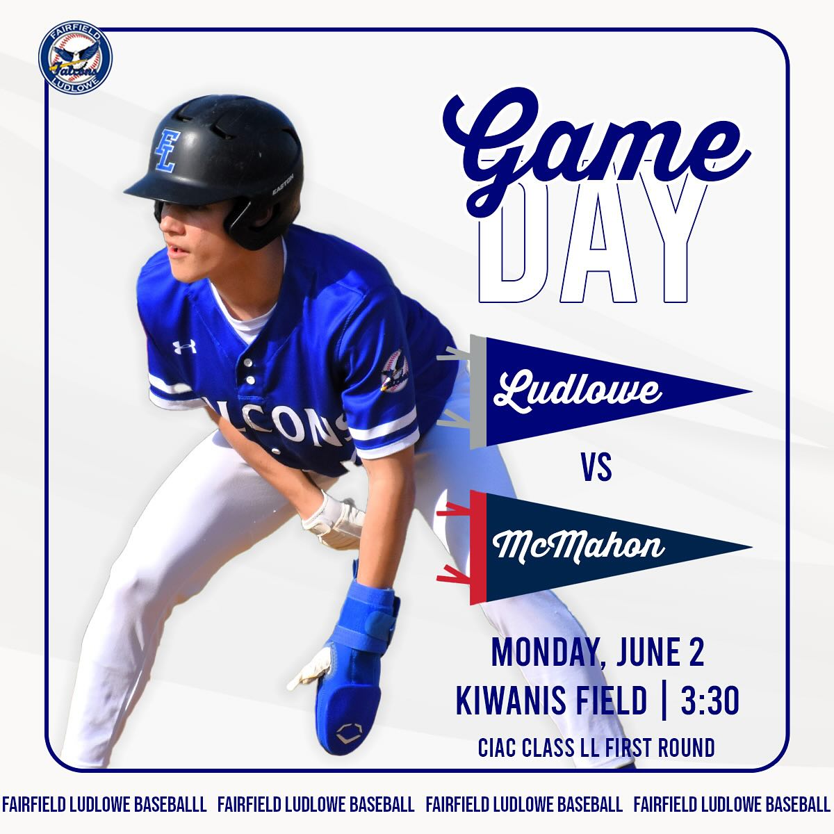 GAMEDAY! It’s time to start a new journey as we open up the Class LL State Tournament at home vs McMahon. 3:30 first pitch. #LudloweBase #FalconPride #WhyNotUs