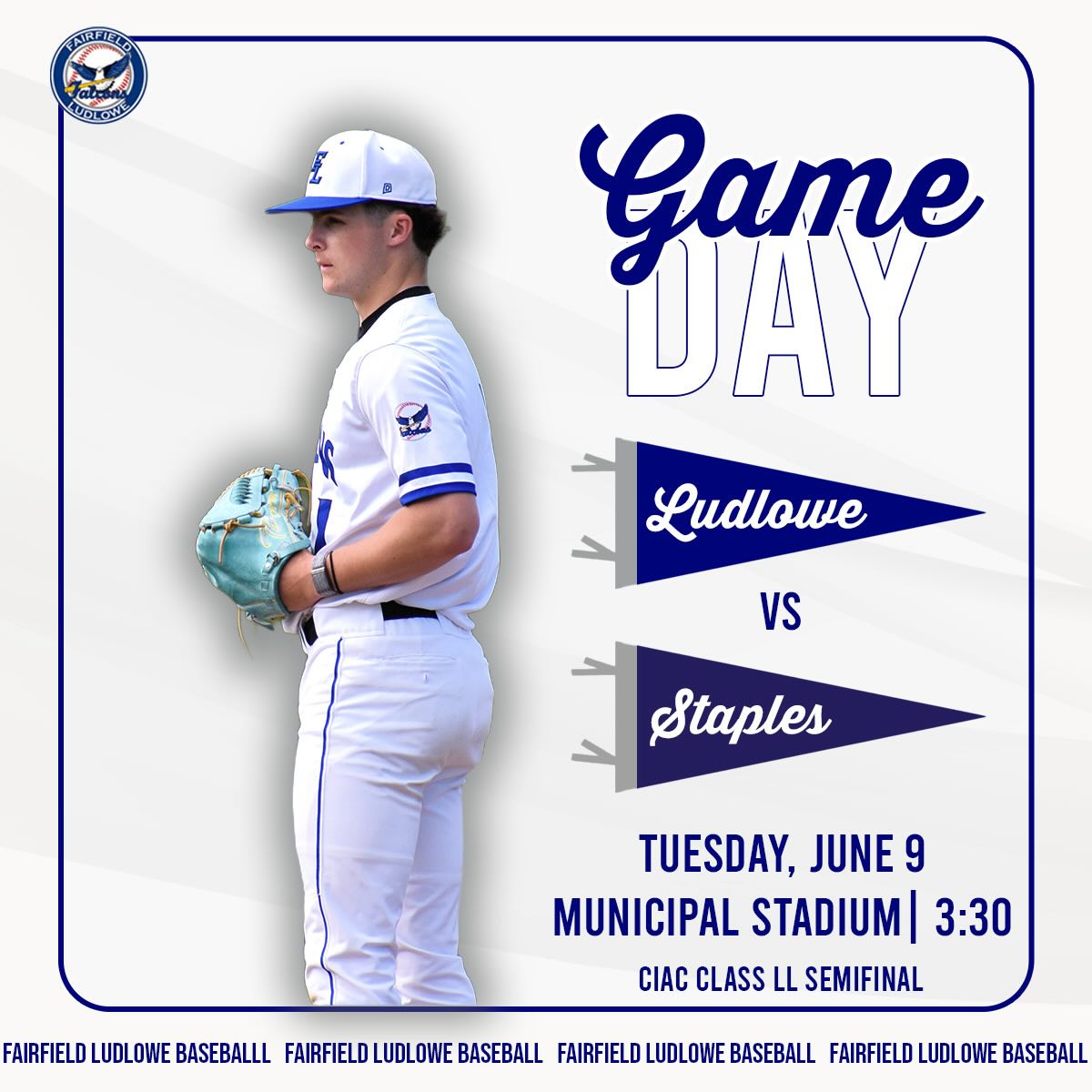 Game day! Class LL Semifinal vs Staples at Municipal Stadium. #LudloweBase #FalconPride