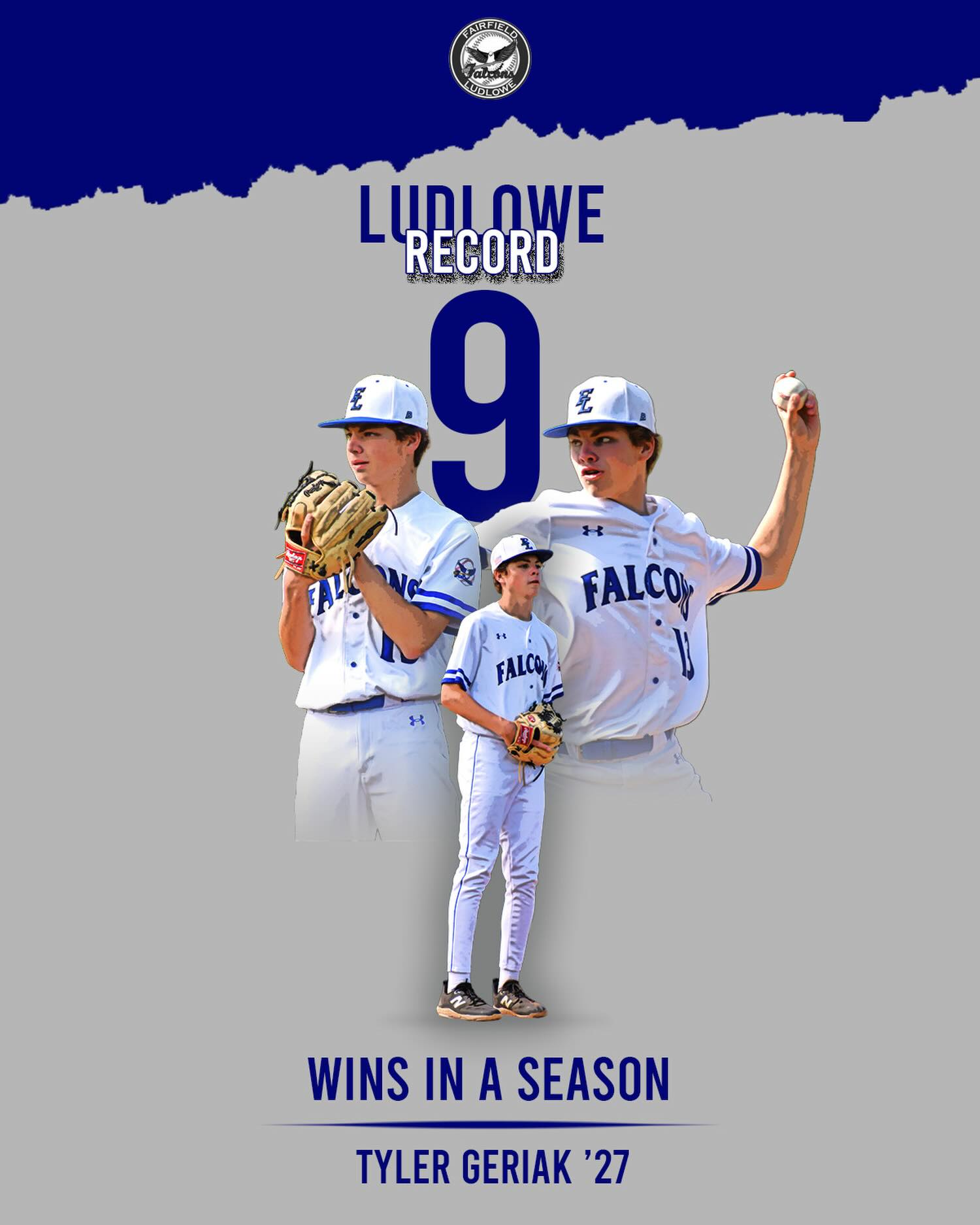 Congrats to junior Tyler Geriak who set the single season wins record in our Class LL quarterfinal victory over Southington! #LudloweBase #FalconPride
